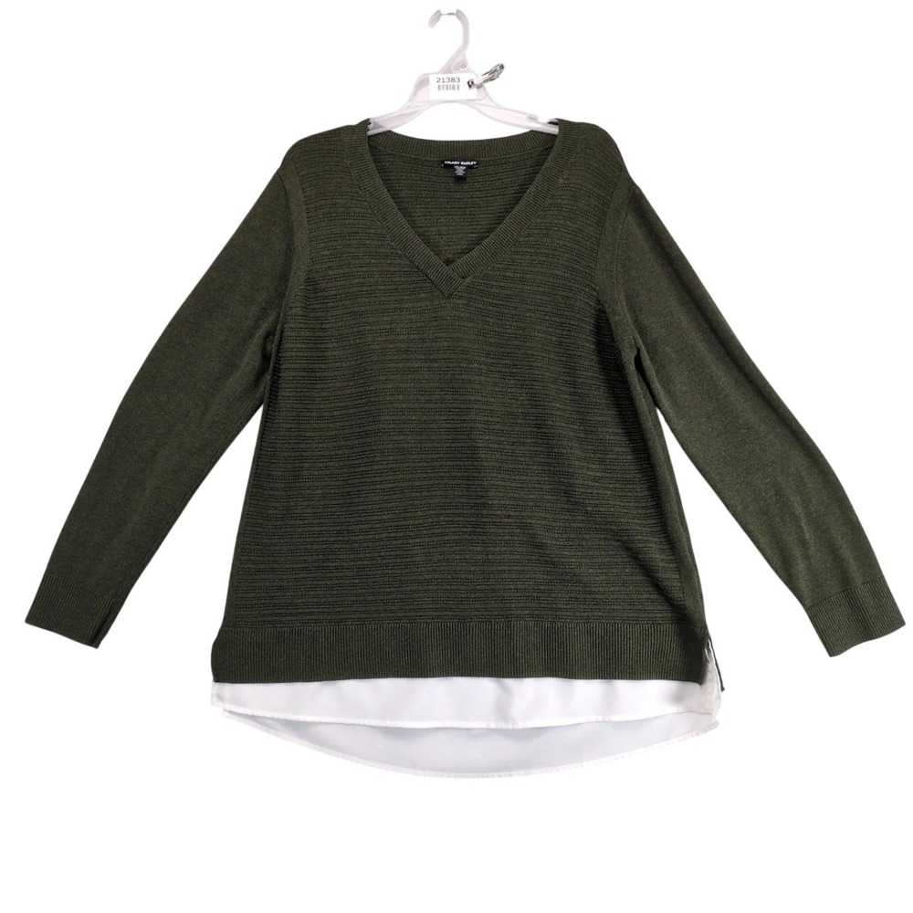 Hilary Radley Layered Knit Tunic Womens 2XL Green High Low Sweater Top Lagenlook